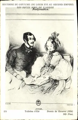 As Toalete de Verão — História do Vestuário (de Luís XVI ao Segundo Império) — Desenho de Gavarni (1834)