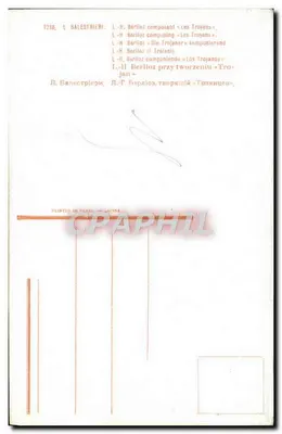 L.-H. Berlioz composant « Les Troyens » — scène d'atelier avec partitions — éditeur L. Balestriéri, n° 1238 — Verso