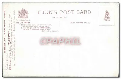 Stary skrzypka — scena wewnętrzna — Tuck's Post Card, seria VII, n° 9965 — Rewers
