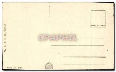 Navio no mar — tempestade e rochedos — W. R. & Co. Viena, série 2781 — Verso