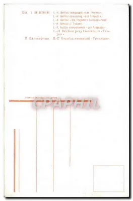 L.-H. Berlioz komponujący «Les Troyens» — L.-H. Berlioz composing «Les Troyens» — L.-H. Berlioz komponierend «Die Trojaner» — L.-H. Berlioz componiendo «Los Troyanos» — L.-H. Берлиоз, творящий «Троянцев» — L.-H. Балестриери — 1238 — Wydrukowana w Paryżu — Rewers