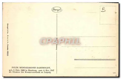 Felix Mendelssohn Bartholdy — rytowany portret — Stengel & Co. n° 49015 — Rewers