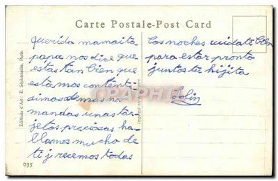 Criança em uniforme oferecendo flores a uma menina — Mangé Williames — Éd. E. Séphirièdes, Paris, n° 035 — Verso