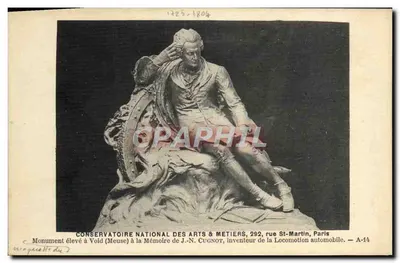 Monumento erguido em Voïd (Meuse) em memória de J.-N. Cugnot, inventor da locomoção automotriz — Conservatoire national des arts & métiers, 292 rue St-Martin, Paris — A-14