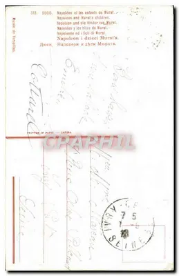 Napoléon et les enfants de Murat — scène de jardin avec Napoléon assis, entouré de ses enfants, éditeur DOUCIS, n°313 — Verso