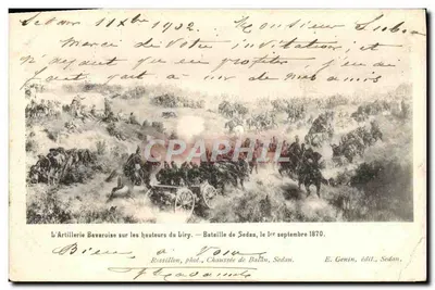 アンティーク絵葉書 バヴァリア軍がリリの高台で戦う セダンの戦い 1870