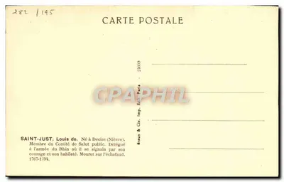 Saint-Just — retrato gravado — Braun & Cie, Paris — Verso