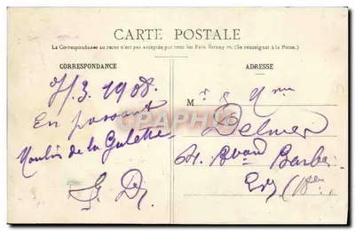 PARIS-Montmartre — Restaurante Debray en el Molino de la Galette, en 1860 — A. J. H. — Reverso
