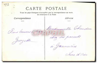 Georgette Duménil (Opéra-Comique) — giovane donna in abito da sposa con velo e mazzo di fiori — ND. Fot. — Verso
