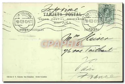 San Sebastián - Palacio de Miramar — Edición G. Galarza, n°27 — Reverso