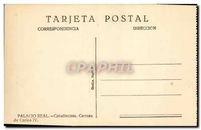Wóz z Pałacu Realnego — Caballerizas Carlosa IV — wydawca Palacio Real — Rewers