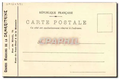 Grandes Lojas da Samaritaine — Exposição de 1900 — Palácio da Cerâmica — Editor R.B. 30, quai d'Orléans — Verso
