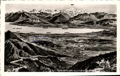 Panorama do col de la Faucille — Lago Léman e montanhas — Editor: DE LA FAUCILLE, n°10