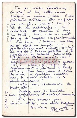 Młoda dziewczyna w tradycyjnym kapeluszu i chłopiec w stroju — Hansel & Liesel — Verlag Jul. Münias & Cie, Straßburg-Schillighelm — Rewers