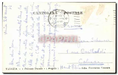 Veneza — Palácio Ducal (Ângulo) — Cartolina Postale, Ed. Fiorentini Veneza — Verso