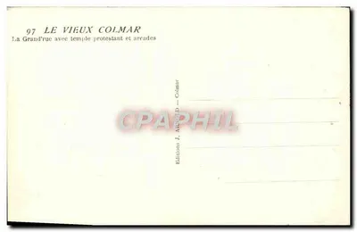 Stary Colmar — Wielka ulica z protestanckim świątynią i korytarzami — Wydawnictwo J. ARNOLD — Colmar — Rewers