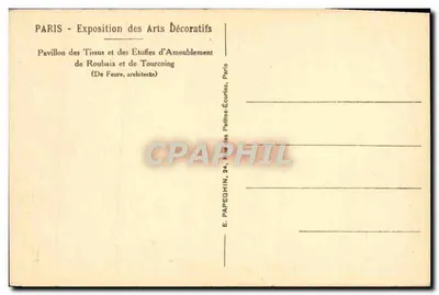 Pavillon des Tissus et des Étoffes d'Ameublement de Roubaix et de Tourcoing — Exposition des Arts Décoratifs, Paris — De Feure, architecte — Verso