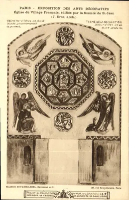 Paris - Exposition des Arts Décoratifs - Église du Village Français — projet de décoration intérieure, édité par la Société de Saint-Jean