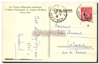 Orgues Silbermann — Église Protestante de Colmar (Haut-Rhin) — Phot. d'Als. et de Lorraine — Rewers