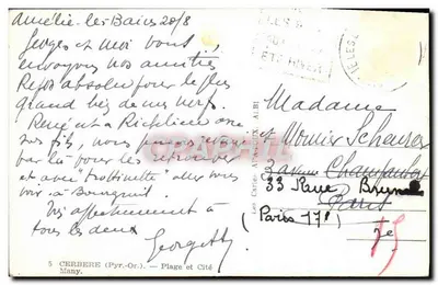 Cerbère — Praia e Cidade — As Cartas A.P.A. — n°5 — Verso