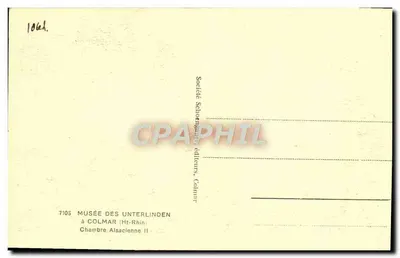 Wnętrze tradycyjnej pomieszczenia — Muzeum Unterlinden w Colmarze — wydawca Spółka Schoeninger, Colmar — Rewers