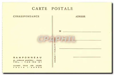 La Taverne de M. Ramponneau — Paryż, rue du Faubourg Saint-Honoré — wydane przez Ramponneau — Rewers
