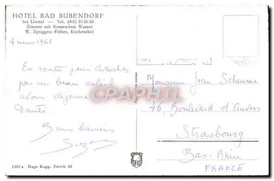 Hotel Bad Bubendorf — Liestal — Hugo Kopp, Zürich 32 — Verso