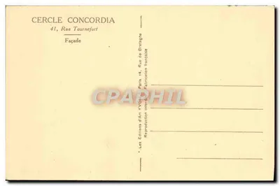 Fachada do Cercle Concordia — 41, Rue Tournefort — Edições d'Art VV — Verso