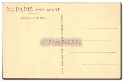 Interior de la Catedral de Notre-Dame — París — Edición de Arte YVON, serie 11 n°205 — Reverso