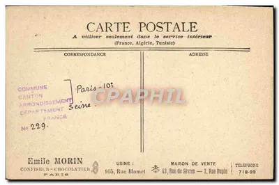 Paris - Igreja de São Vicente de Paulo — vista da fachada neoclássica com colunatas e escadas — editor Emile Morin, n° 229 — Verso