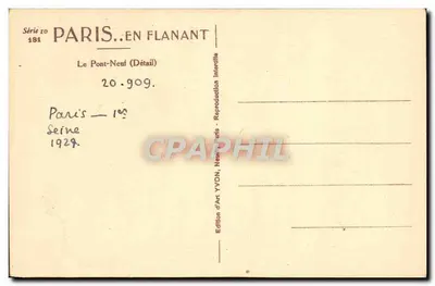 Paris. O Pont-Neuf — Detalhe — Edição de Arte YVON, Série 10 — Verso