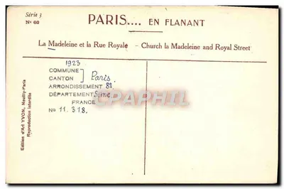 La Madeleine i Rue Royale — Paryż — Wydawnictwo Art YVON, seria 3 nr 60 — Rewers