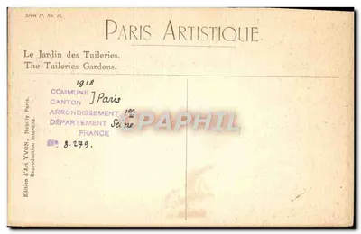 O Jardim das Tuileries — Paris — Edição d'Art YVON, Série II, n° 8.279 — Verso