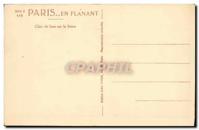 Cartolina d'epoca Parigi Luna sul fiume Senna Torre Eiffel — Verso