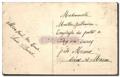 Bouquet de géraniums — carte de vœux avec texte imprimé 'BONNE ANNÉE' — éditeur R. JACQUOT & FRANÇAIS — Reverso