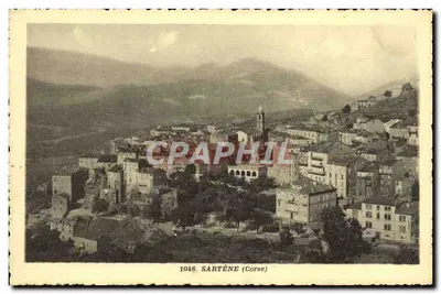 Sartène (Corse) — vista panorâmica do vilarejo em montanha — editor A. Tomasi, n° 1048