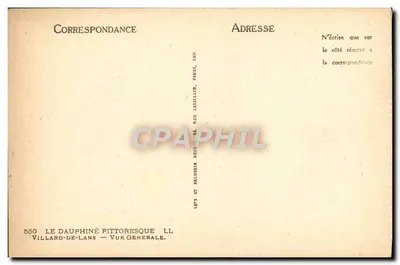 Villard-de-Lans — Ogólny widok — wydawca Le Dauphiné Pittoresque, Paryż — Rewers
