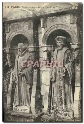 Bilhete postal antigo Paris Estátua de Jean Anbry e de P de Viole Praça Monge