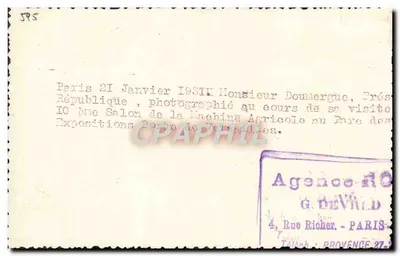 Visita do Presidente Doumergue — 10º Salão da Máquina Agrícola — Paris, 21 de janeiro de 1931 — Verso