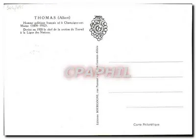 Albert THOMAS, Fransız siyasetçi — 1878-1932 — Carte Philatélique Yayımları — Arka yüz
