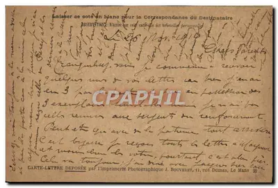 Korespondencja dla Sojuszników Wojskowych — 1914 — Przywilej Wojskowy — Le Mans — Rewers