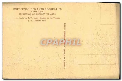 Jardin sur la Terrasse — Exposition des Arts Décoratifs Paris 1925 — Éditions d'Art 'Patras' — Verso