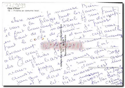 Côte d'Azur — Meisje in lokale kleding — Edities van Kunst ALTARI — Achterkant