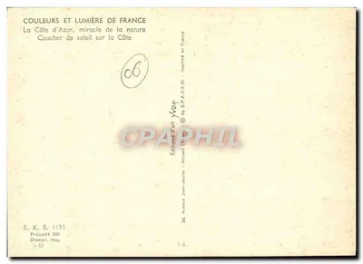 Zachód słońca nad Côte d'Azur — Côte d'Azur, cud natury — wydawcy Jean-Jaures, Arcueil — Rewers