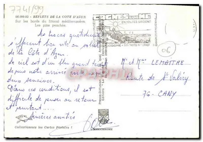 Piny pochylone na brzegach wybrzeża śródziemnego — Gagnes-sur-Mer, Côte d'Azur — Wydawnictwo Diplomôme — Rewers