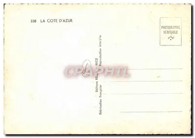 Souvenir Côte d'Azur — Monako, Menton, Cap Ferrat, Nice, Antibes, Juan-les-Pins, Golfe Juan, Cannes, Île de Théodorat — Wydawnictwo Francuskie, NICE, nr 338 — Rewers