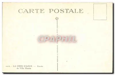 Entrada da Villa Fleurie — A Costa Azul — Rostan & Renaud, Editores em Nice — Verso