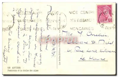 Antibes — Panorama e a cadeia dos Alpes — Les Belles Éditions, n°139 — Verso