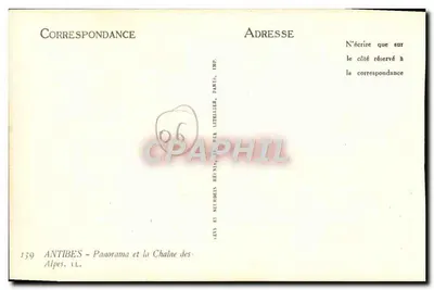 Antibes - Panorama e a Cadeia dos Alpes — Levé e Neurbin Reunidos, Imp. Litellier, Paris — Verso
