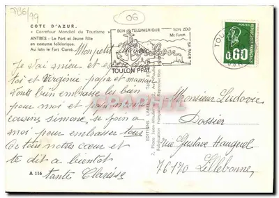Antibes - Young Girl in Folkloric Costume — Carrefour Mondial du Tourisme, Editions Jean-Moulin, n° A 116 — Back
